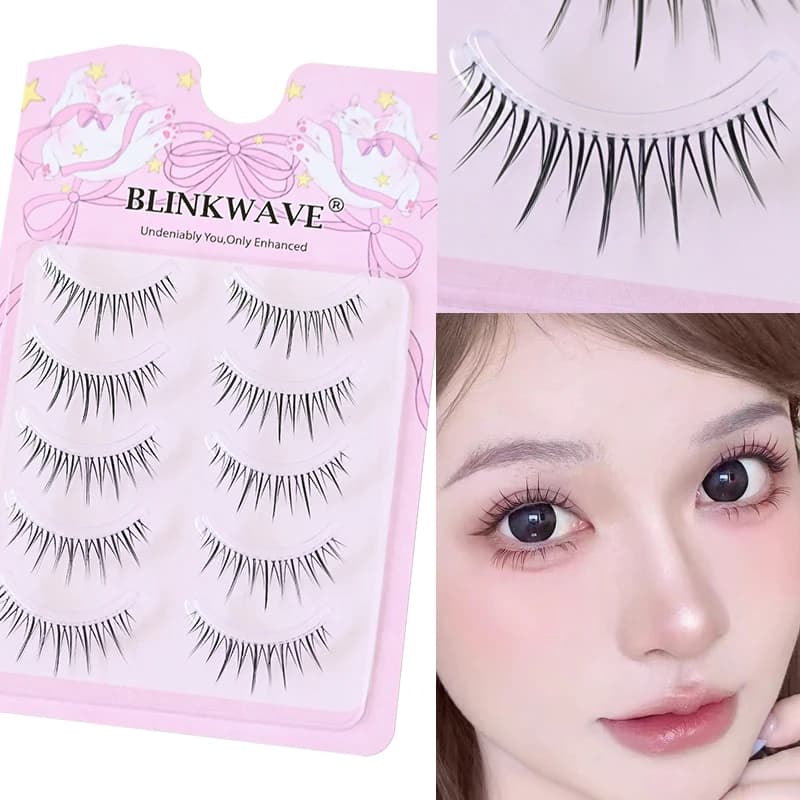 Ciglia Finte Coreane Stile Manga 5-12mm, Effetto Fiamma, Banda Trasparente, Aspetto Bagnato, Pura Seduzione, Ciglia Finte a Striscia Completa