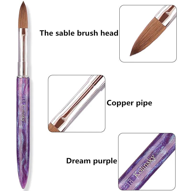 1 Pennello per Nail Art in Kolinsky Purpie, Pennello per Gel UV Acrilico, Pennello per Pittura e Disegno Unghie, Pennello per Manicure