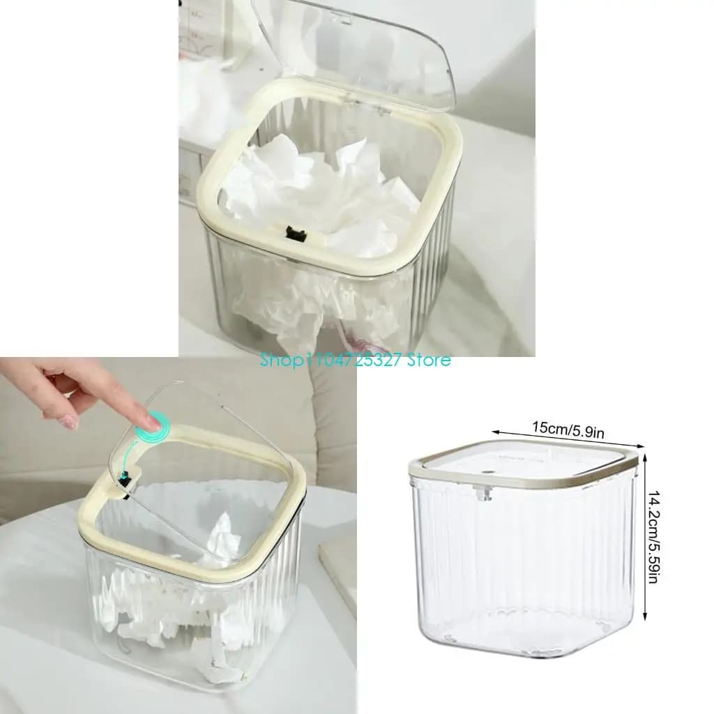 D8KF Push Clear Push Open Waste Basket for Cosmetics Organization in Bedroom Office