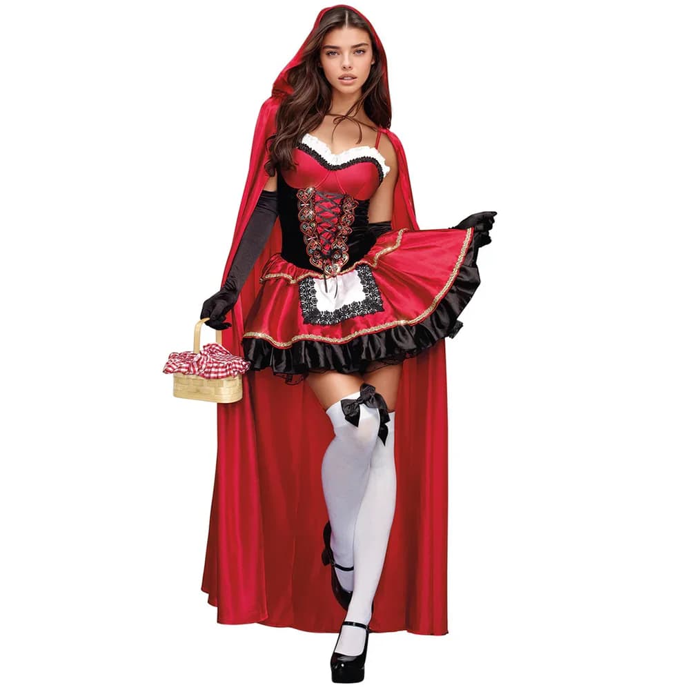 Costume da Cappuccetto Rosso da donna Fantasia per adulti Halloween Cosplay Fantasia Carnevale Fiaba Abito da ragazza