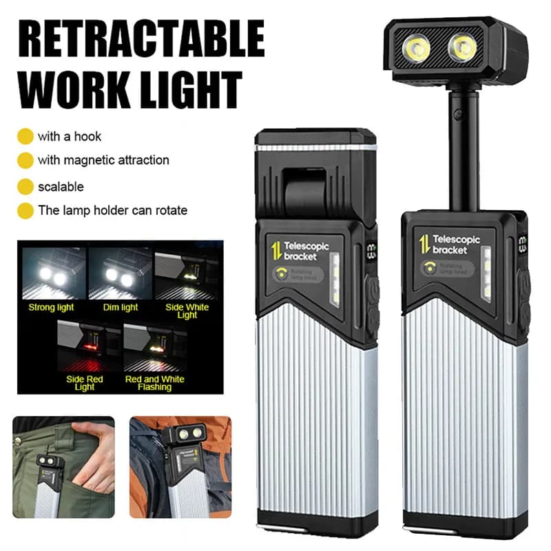 Potente 180 ° Torcia telescopica a LED Torcia da lavoro ricaricabile USB Torcia EDC portatile con magnete a coda Lanterna da campeggio esterna