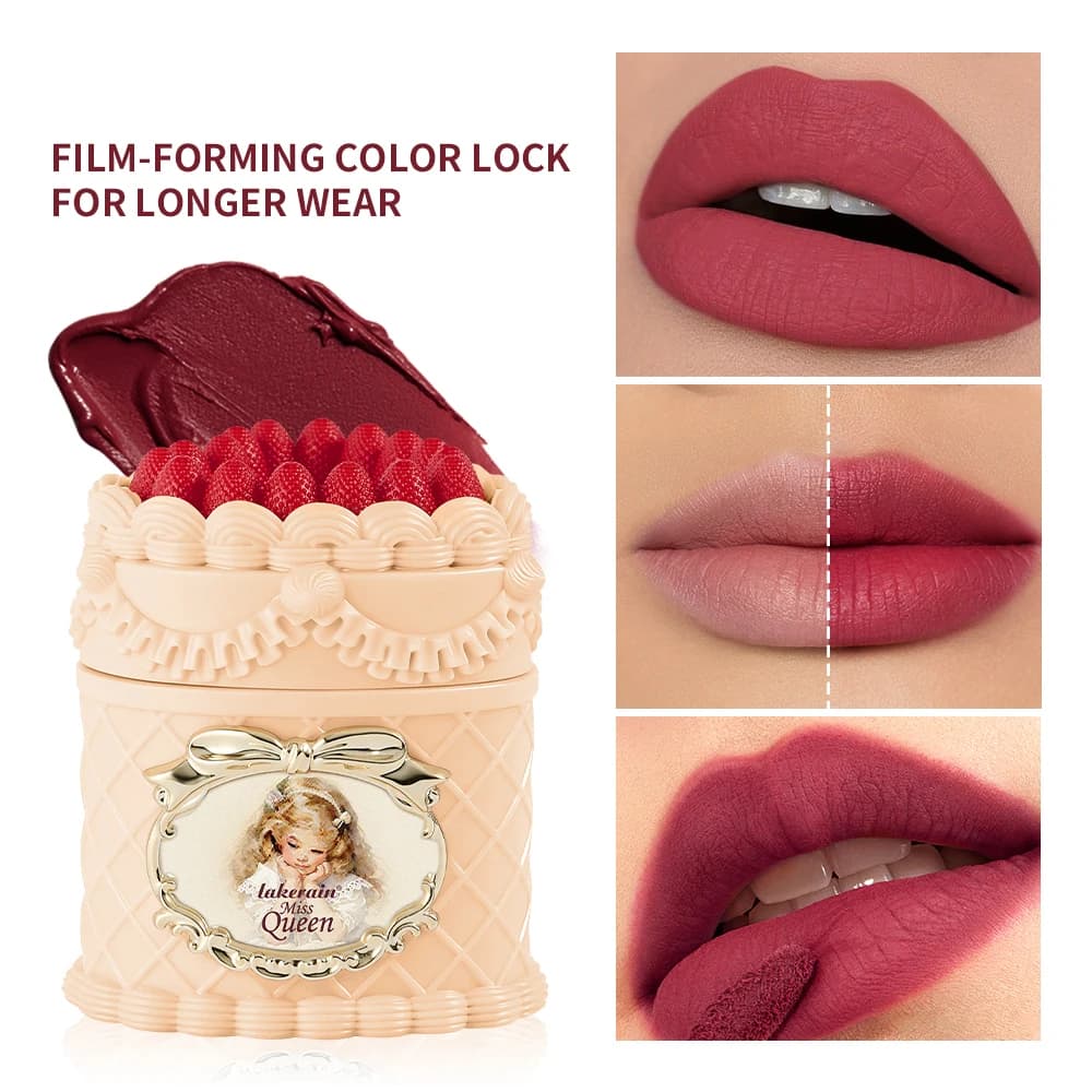 Long-Term Opaque Liquid Lipstick Velvet, Waterproof and Anti-Transfer Effect, with Floral Design, Strawberry and Cupid, Women Cosmetics