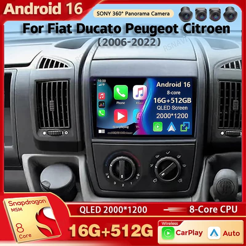Android 16 Car Radio Multimedia Player For Fiat Ducato Peugeot Boxer Citroen Jumper 2 2006-2022 Auto Carplay Stereo DSP Ai voice