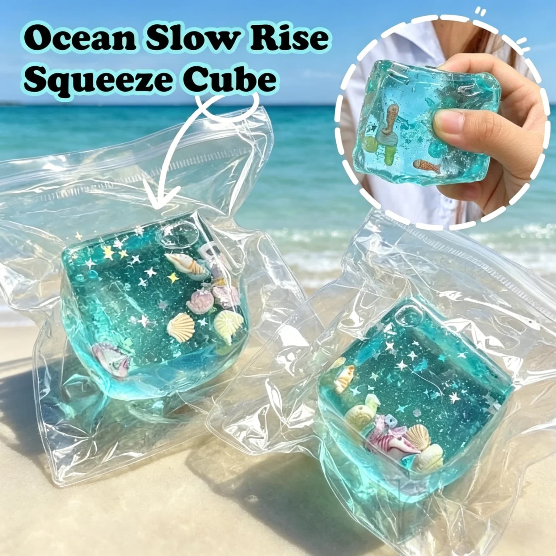 Giocattoli Squishy Antistress a Forma di Cubetto di Ghiaccio - Palla Sensoriale Ocean Ball, Giocattolo Fidget a Lenta Risalita per Bambini e Adulti, Regalo Rilassante da Spremere