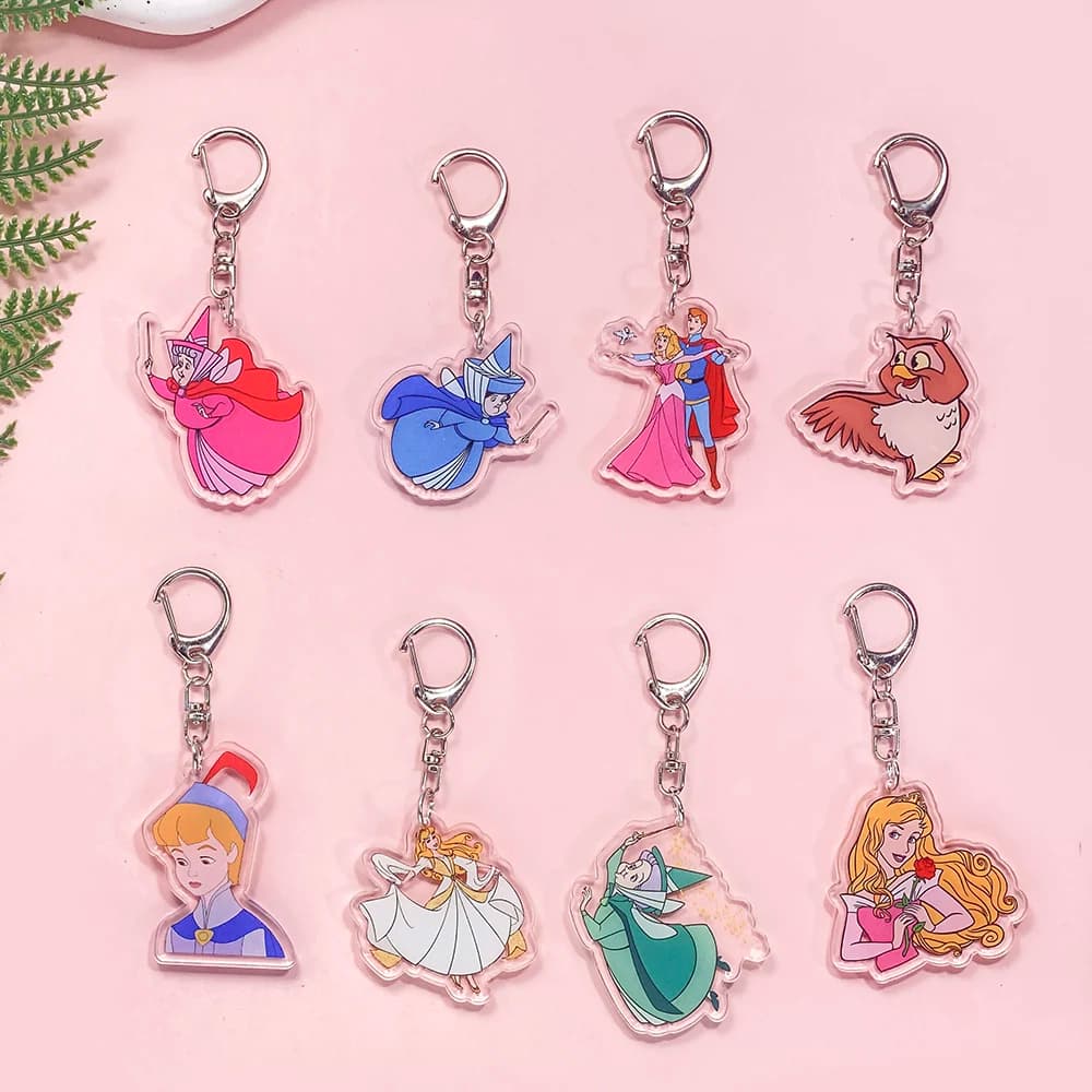 1/14 Pezzi Portachiavi in Acrilico Disney La Bella Addormentata Aurora, Ciondolo Carino per Zaino, Accessori Decorativi per Borsa, Regali per le Feste