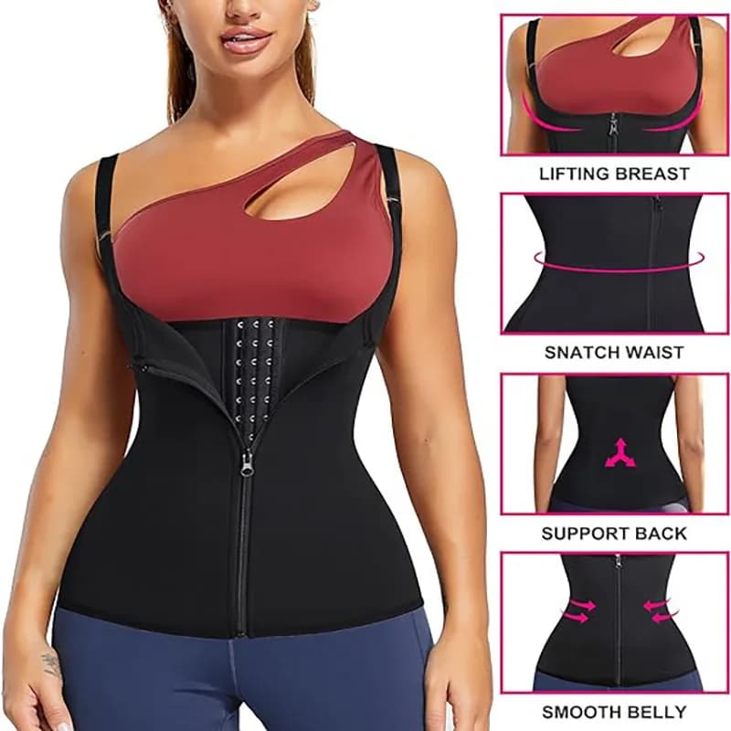 Women Waist Trainer Corset Zipper Vest Body Shaper Cincher Shapewear Slimming Belt Sports Girdle Neoprene Sauna Tank Top