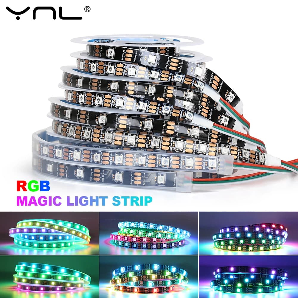 WS2812B Luci a Led DC5V Smart RGB Led Strip Light indirizzabile individualmente IC Magic Strip Light Nero Bianco PCB IP30/IP65/IP67