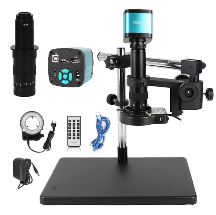 Microscopio con staffa universale Videocamera 48MP 4K Zoom 180X Obiettivo con attacco C per microscopi digitali da laboratorio Base grande