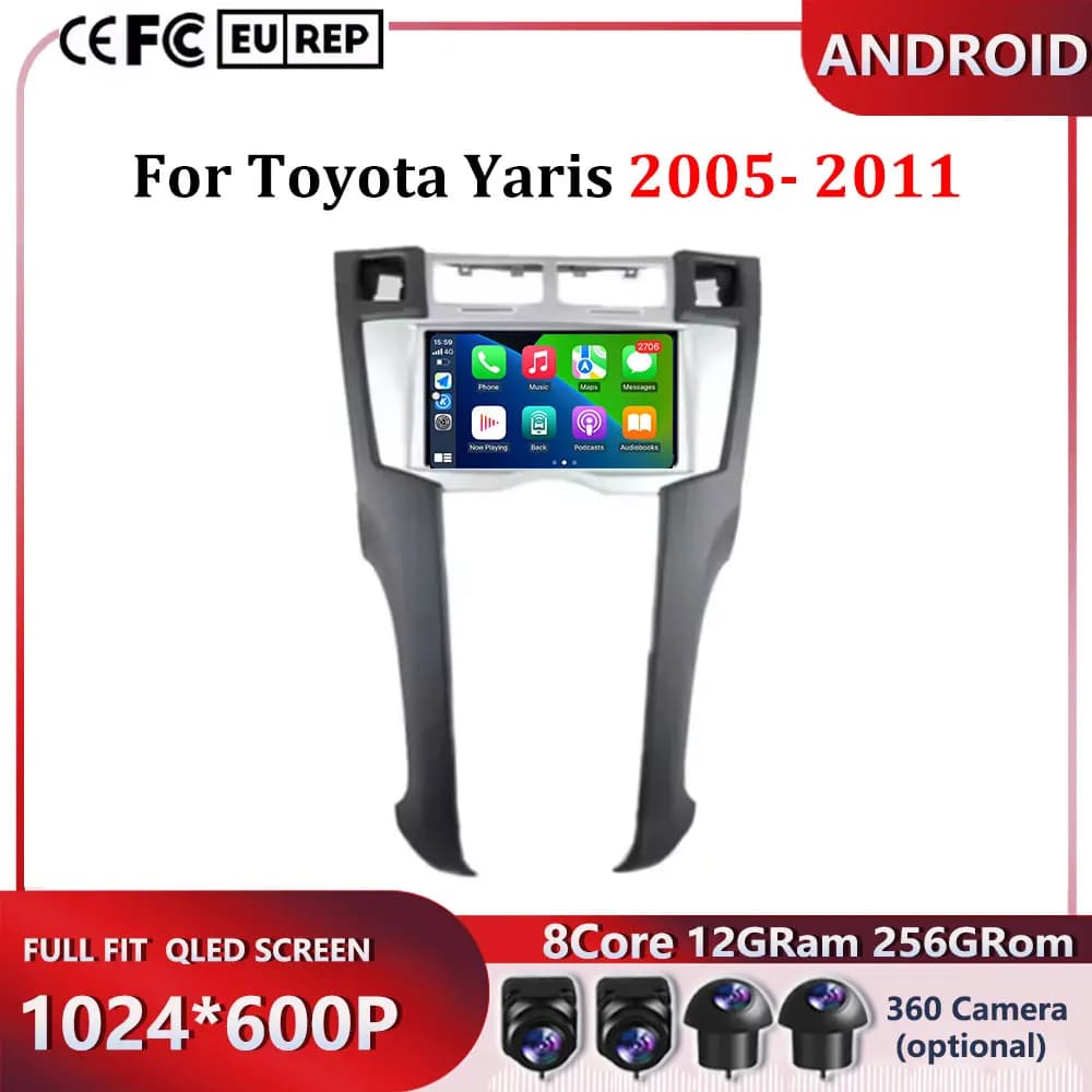 Autoradio 4G 7" per Toyota Yaris 2005-2011 con Carplay, Android 16, Navigazione GPS, Lettore Multimediale Video, BT 5.0
