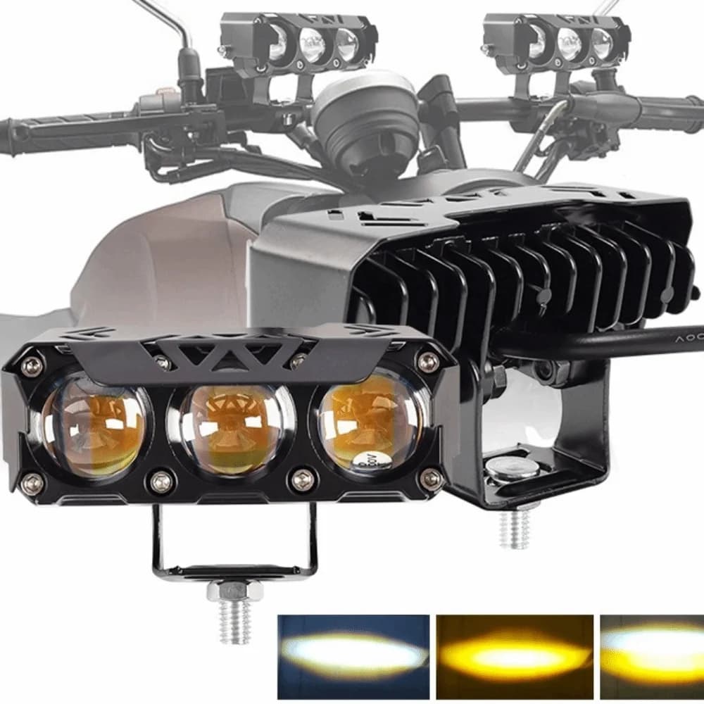 Waterproof Motorcycle LED Spotlights Shock-proof Hi/Low Beam Super Bright Headlights Dual Color Lights Three-eye Lens Trucks