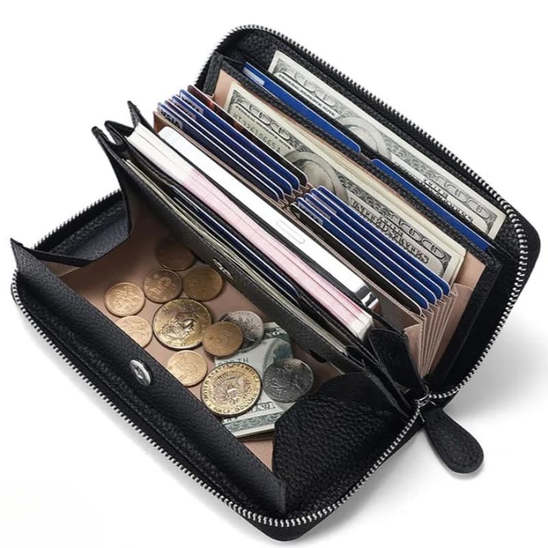 Portafoglio da uomo in vera pelle stile giapponese Borsa lunga per carte di protezione RFID Portamonete in pelle primo strato Pochette alla moda