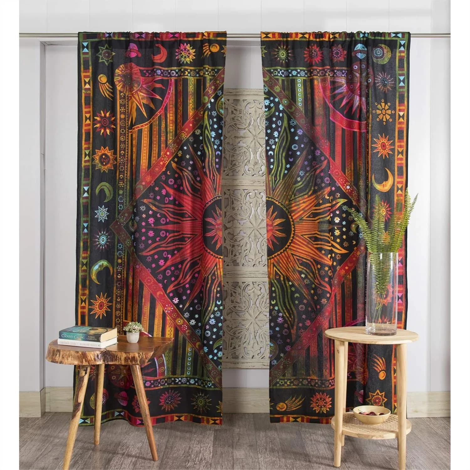 Tende Indiane Mandala per Porte e Armadi - Pannelli Trasparenti Stile Hippie Bohemien, 25x74 Pollici, 2 Pezzi