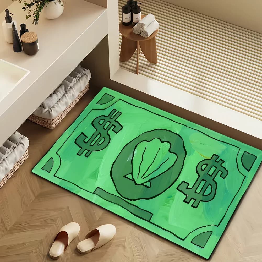 VIKAMA Fun Dollar Banknote Rugs, Water-absorbing Anti-slip Bathroom Rugs, Entrance Floor Mats, Home Decor