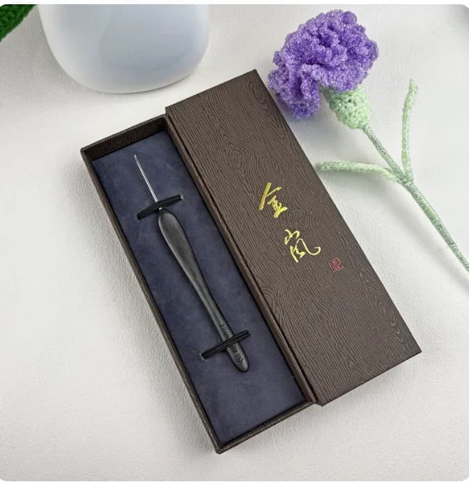 1PCS Jinlan Ebony Handle Crochet Hook Stainless Steel Knitting Needle for Comfortable Weaving Travel Companion Smooth Gliding