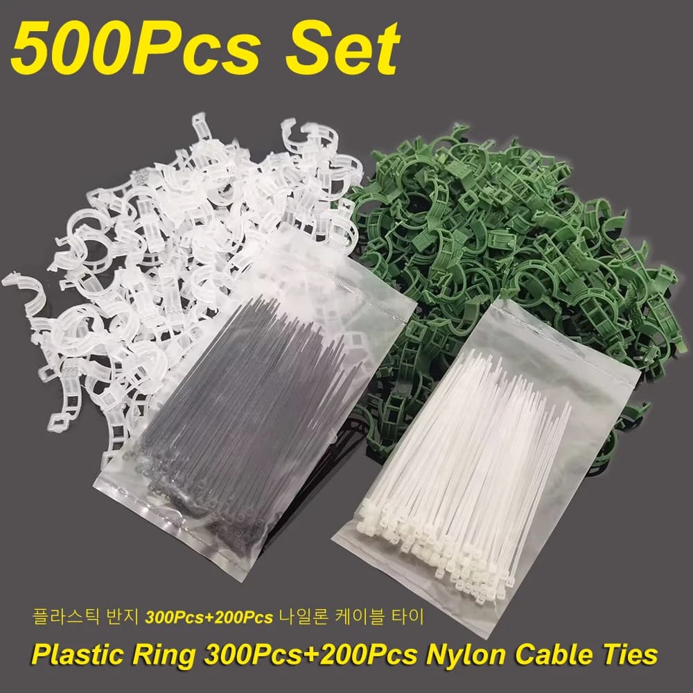 Set da 500 pezzi Strumento orticola 300 pezzi anelli a clip in plastica + 200 pezzi Fascette per cavi Clip di fissaggio per vite da arrampicata Clip di fissaggio per ramo e foglia