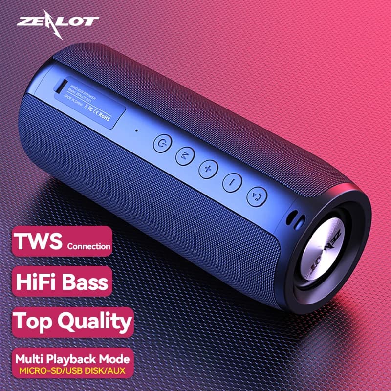 ZEALOT Altoparlante Bluetooth Wireless TWS Portatile Stereo Bassi Potenti Impermeabile per Esterni Supporto AUX USB Scheda TF