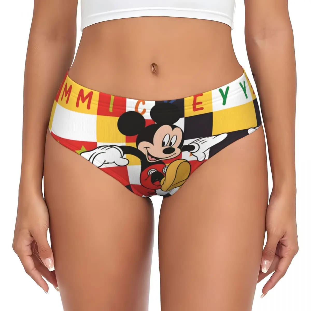 Slip da Donna Personalizzati con Motivi Mickey e Anime, Mutandine Elasticizzate a Quadri