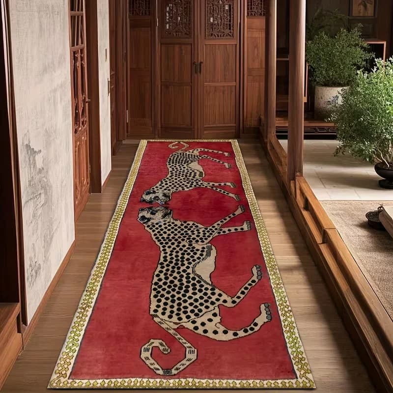 Tappeto Multicolore con Stampa Leopardata per Camera da Letto, Tappetino per Interni, Tappeto per Soggiorno, Sala da Pranzo, Cucina, Lavanderia