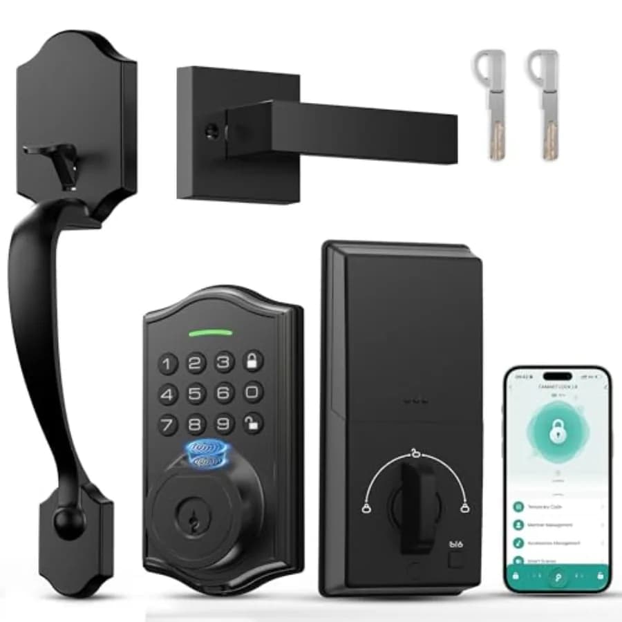 Serratura Intelligente per Porta d'Ingresso con Maniglia, Riconoscimento Impronte Digitali, Controllo tramite App, Tastiera Elettronica e Leva Manuale
