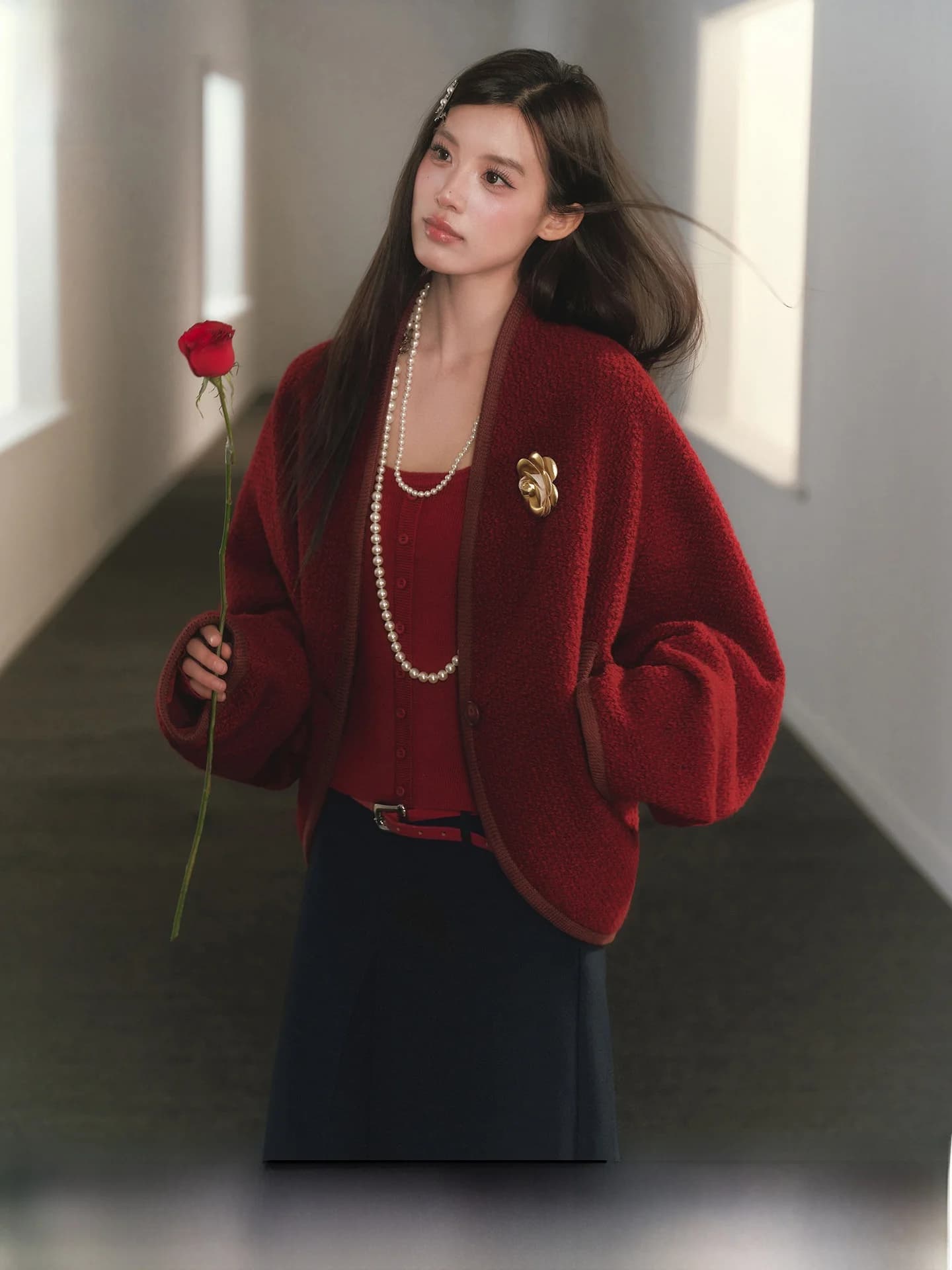 Giacca in Lana con Maniche a Pipistrello, Stile Casual e Alla Moda, Cardigan Corto Aperto da Donna di ANDYET AD1