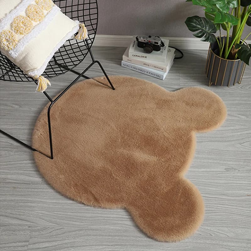 Carpet Bear Shape Round Doormat Fluffy Mat Non-slip Fuzzy Plush Rug for Children Bedroom Baby Room Teen Girls Dorm Decor