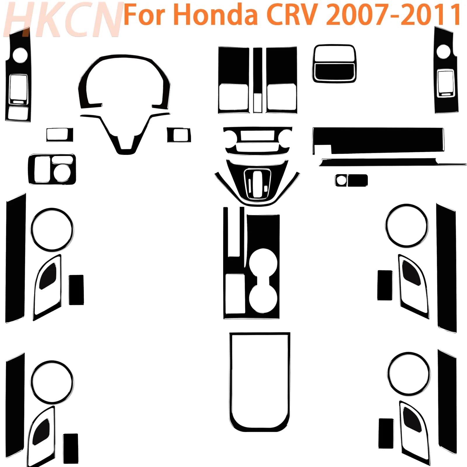 Per Honda CRV 2007-2011: Adesivi per interni neri lucidi per portabicchieri, luci di lettura e pannello bocchette aria del controllo centrale dell'auto