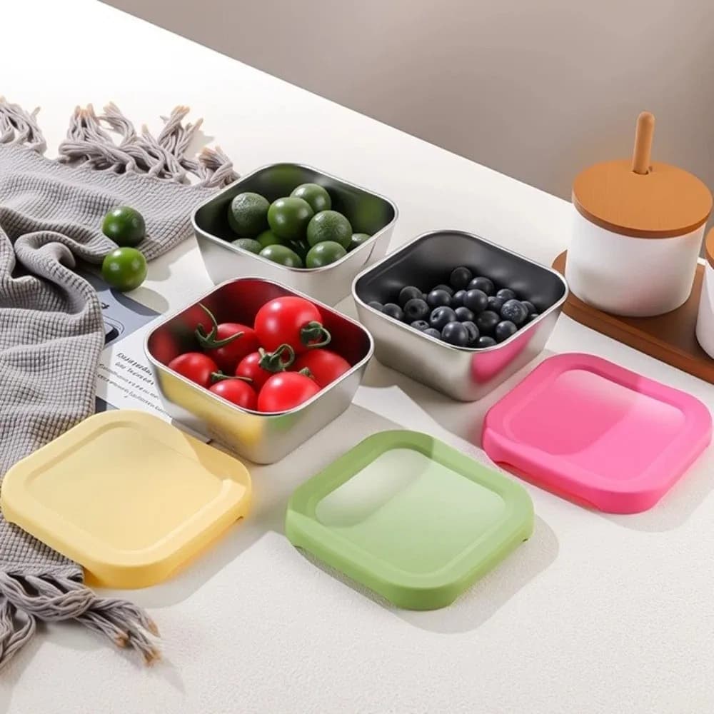 Silicone Lid Stainless Steel Fresh-keeping Box Stackable Leakproof Meal Prep Container Food Grade 400ml Lunch Box Camping