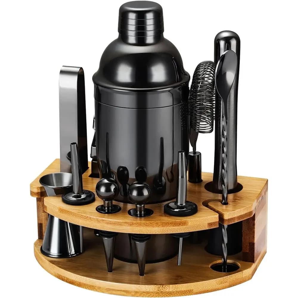 Set da Cocktail in Acciaio Inox 12 Pezzi con Supporto, Strumenti per Barman per Miscelare Bevande