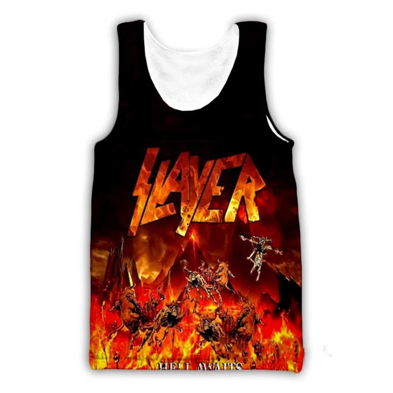 Canotte con Stampa 3D della Band Rock Slayer, Abbigliamento Streetwear Hip Hop Oversize per Uomo e Donna, Top Senza Maniche per Fitness e Palestra