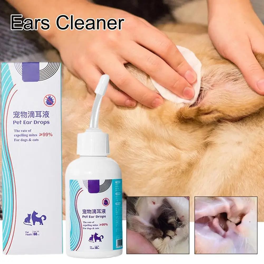 Detergente per orecchie per animali domestici Rimuove gli acari dell'orecchio Fungo Gatto Cane Prurito dedicato Alleviare le gocce Pulizia dell'orecchio Anti-infiammatorio Cura dell'orecchio