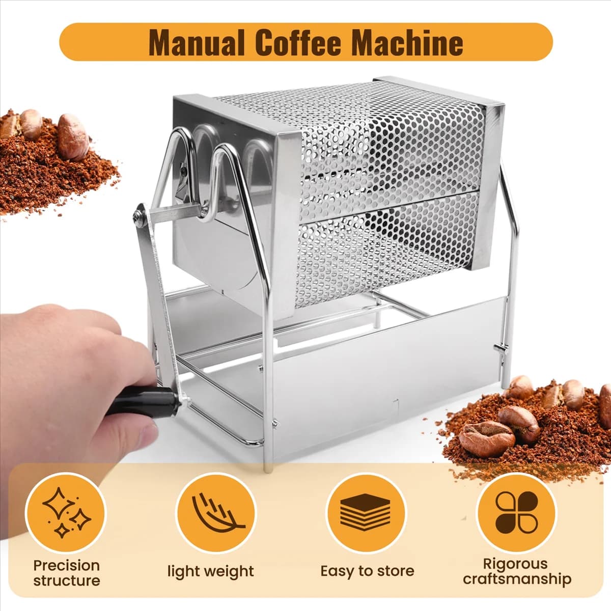 Nuovo torrefazione manuale per caffè in acciaio inossidabile, tipo tamburo, macchina per torrefazione dei chicchi di caffè, torrefazione per cereali, arachidi, noci