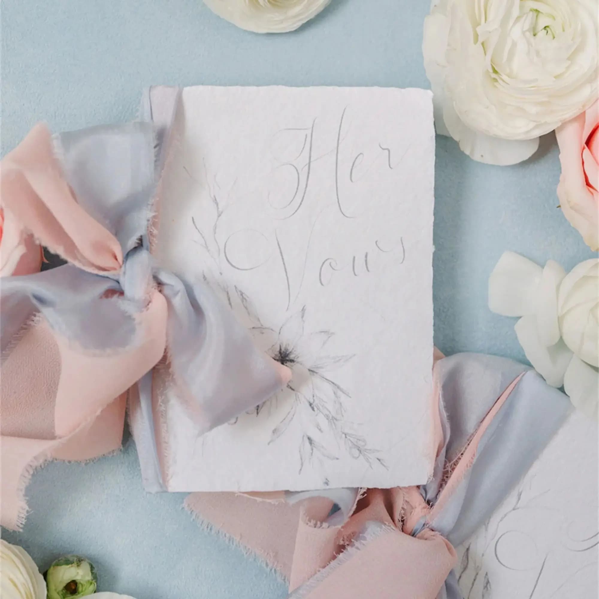 Calligraphy Fine Art Vow Books Wedding, Silk Ribbon Personalized Vows | Set of 2
