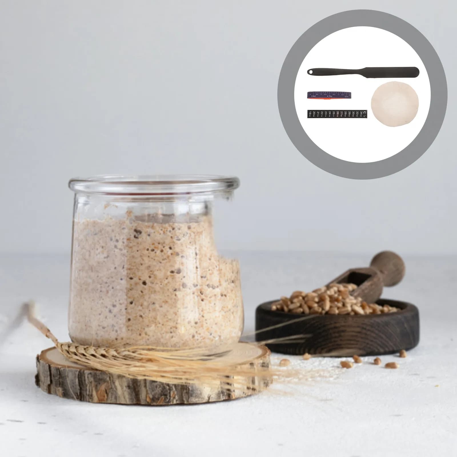 Set di Accessori per Fermentazione del Pane: Barattolo per Lievito, Copertura in Tessuto, Termometro, Striscia Data per Processo di Fermentazione e Cottura del Pane