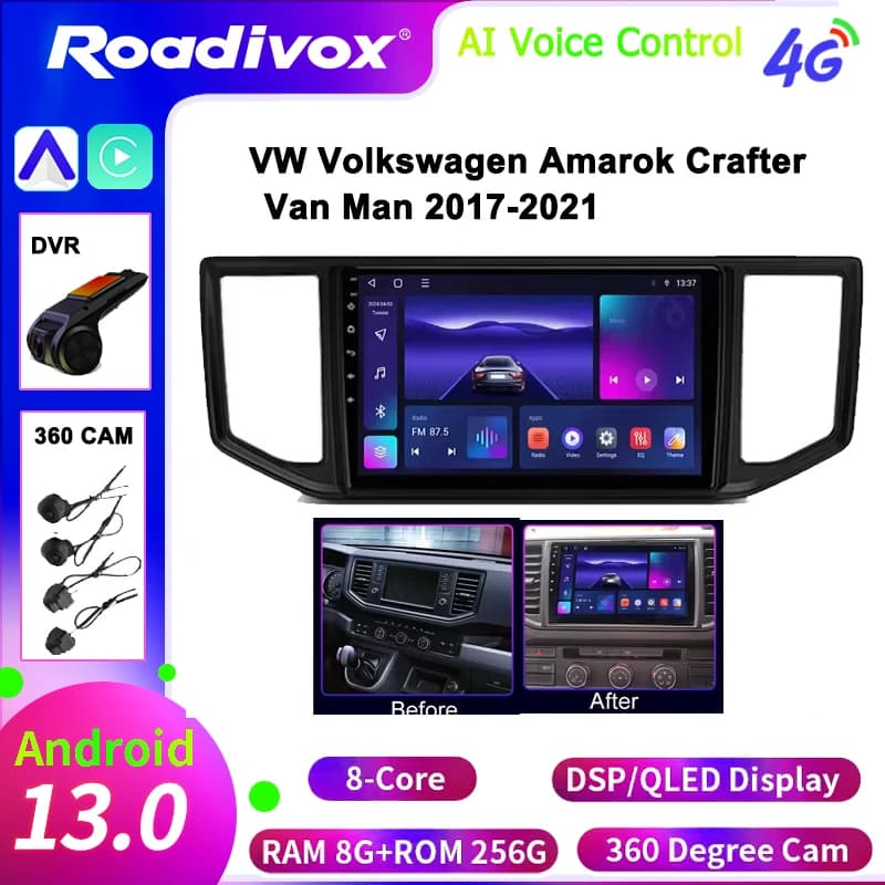 Touch Screen Android Car Stereo Radio for VW Volkswagen Amarok Crafter Van Man 2017-2021 GPS Navigation Carplay
