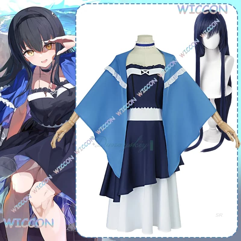 Kushima Kamome Costume Cosplay Wona/Anime Tasche Estive Scialle Parrucca Blu Navy Vestito Donna Ragazze Halloween Party Carnevale Vestito