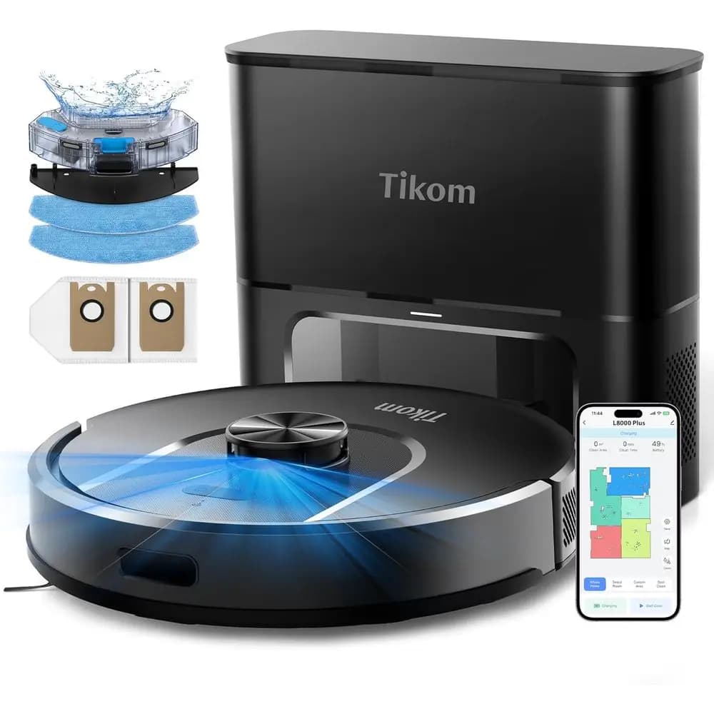 Robot Vacuum Cleaner and Washing Machines, Robotic Vacuum Cleaner 6000Pa with Automatic Vacuuming Base, 90 Days Autonomy, LiNavigation, Mapping of the House, Ideal for