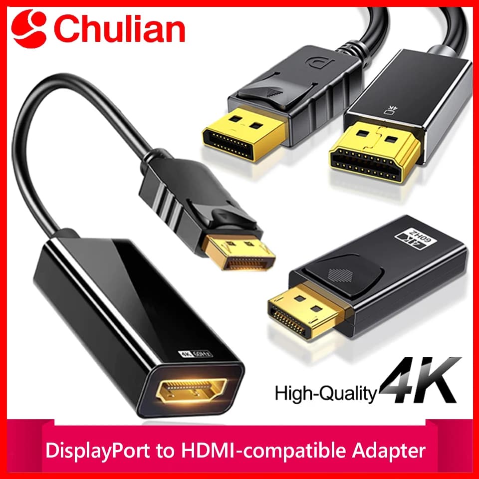 Adattatore DisplayPort a HDMI 4K, connettore DP maschio a HDTV femmina, convertitore video e audio, cavo switcher per PC, TV, laptop