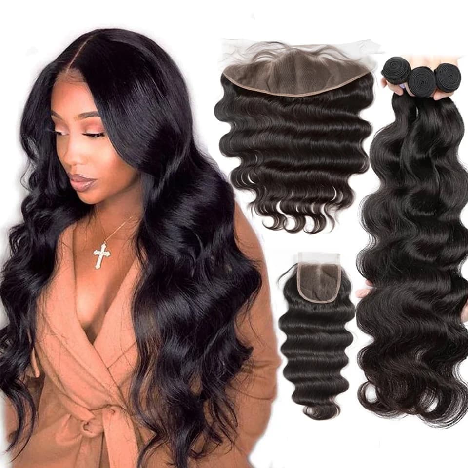 Extensioni di Capelli Umani Brasiliani 100% Grezzi con Chiusura Frontale 13x4 in Pizzo, Onde Morbide, con Chiusura 4x4