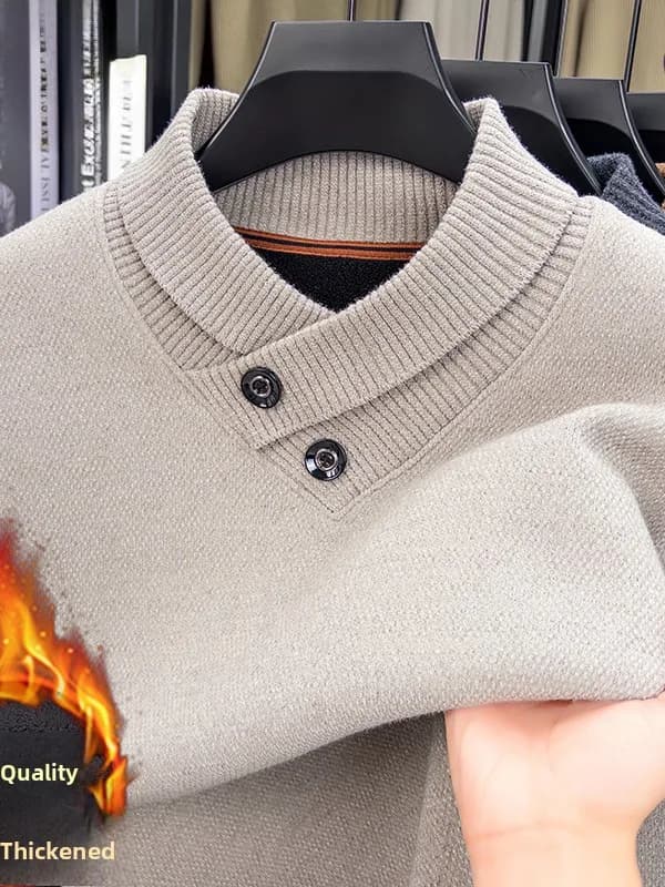 Maglione Invernale da Uomo con Collo a V, Foderato in Pile, Caldo e Spesso, a Maniche Lunghe, con Cappuccio Integrato in Velluto, Maglia Base Monopezzo