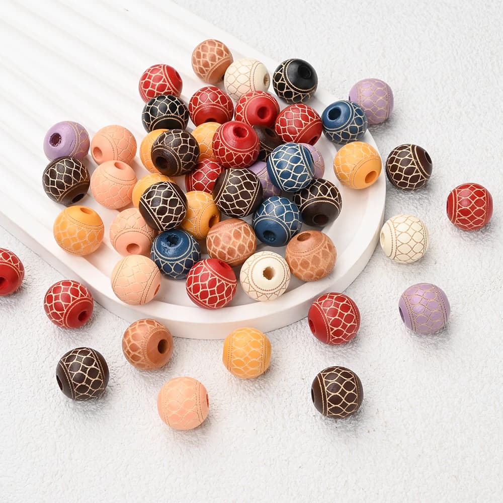 20Pcs 16mm Colorful Round Wooden Beads Surface Screw Thread Food Grade Focus Teether Bead For DIY Pacifier Clips Chian