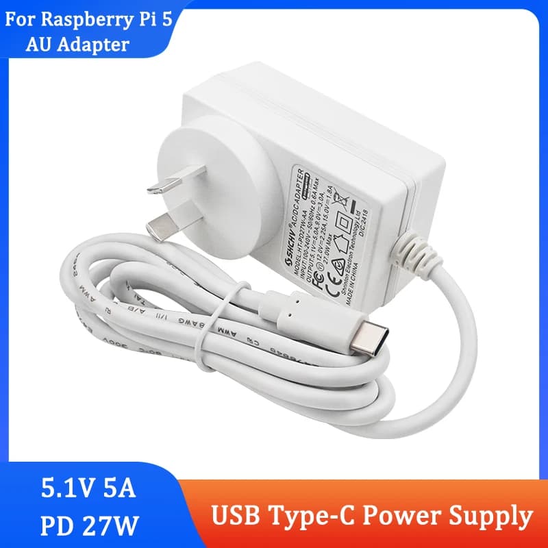 Raspberry Pi 5 PD 27W alimentatore 5.1V 5A AU Plug per Australia nuova zelanda adattatore di alimentazione per RPI 5 / Orange Pi 5 Pro