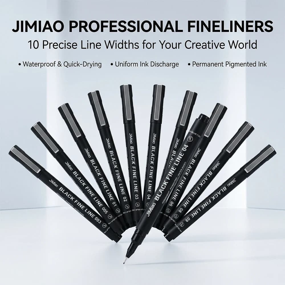 10 Pcs Micro Pens 10 Sizes Set Quick Dry Waterproof Artwork Sketch Comic Illustrations Signature Calligraphy Office School Tool