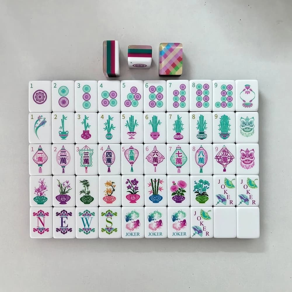 Pink Plaid American Mahjong Set 4-Layer Acrylic Luxury Engraved Mahjong Tiles Mah Jongg Sets for Indoor Games & Table Activities