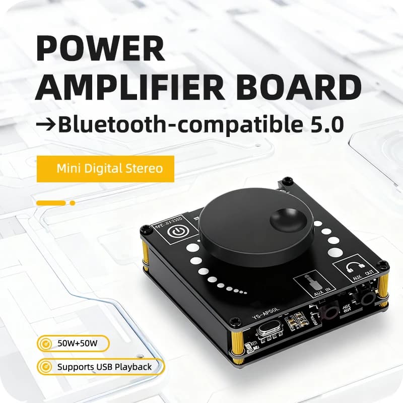 Scheda Amplificatore di Potenza Stereo Digitale 50WX2 - Modulo Mini Amplificatore per Altoparlanti Bluetooth 5.0 Hi-Fi 50W+50W