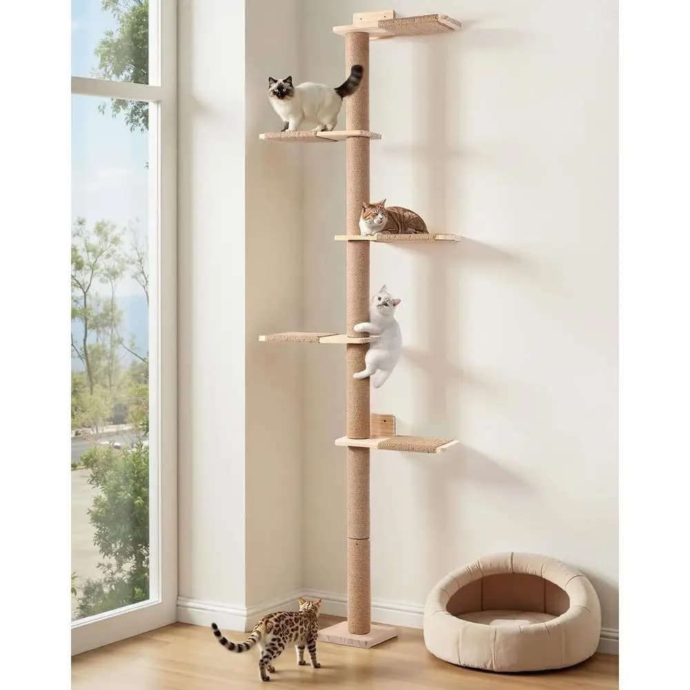 Albero per Gatti da Parete Alto 83,9 cm con 5 Livelli, Tiragraffi, Piattaforme per Arrampicarsi e Giocare
