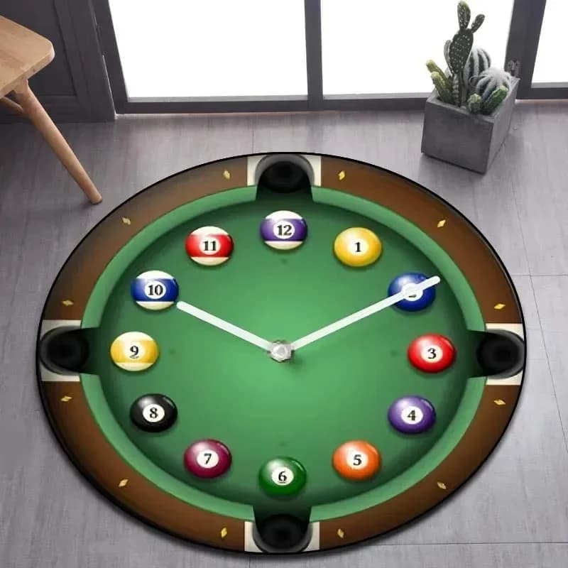 Tappeto rotondo con stampa orologio da biliardo Tappeto morbido per bagno Camera da letto Soggiorno Zerbino Sedia da gioco Decor Tappetino antiscivolo