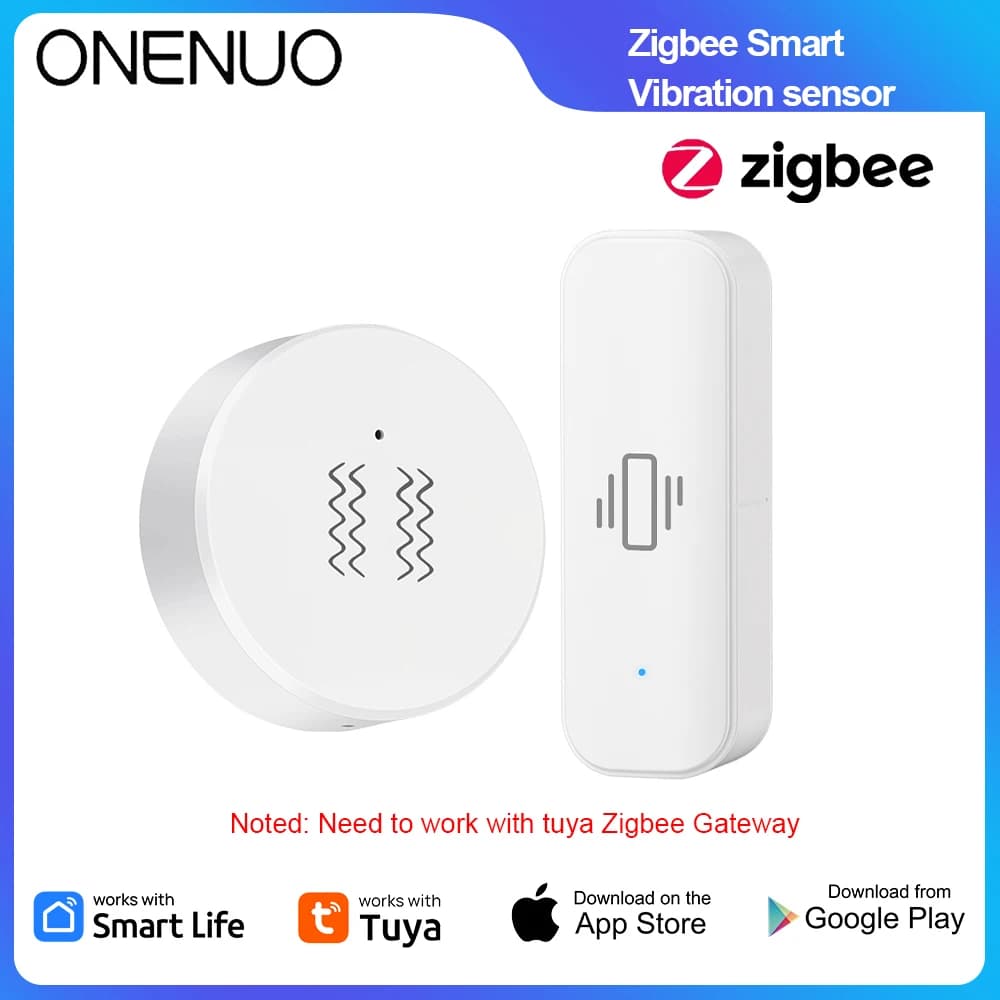 Sensore di Vibrazione Tuya ZigBee, Rilevatore con Controllo App, Protezione di Sicurezza, Sensore Zigbee, Allarme Movimento e Urti, Richiede Gateway
