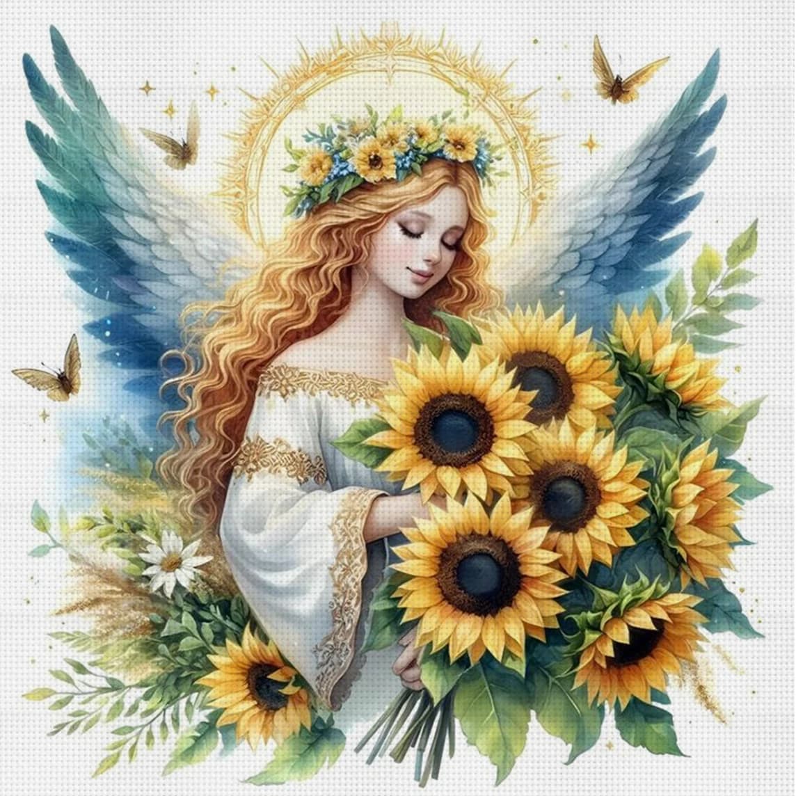 Kit Punto Croce Fai da Te Sunny Day Angel 11CT, Ricamo Decorazione Murale Casa, Regalo Fatto a Mano, Materiale Senza Cornice Semi-Finito 36×36cm