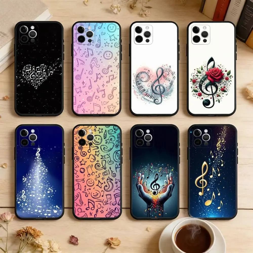 Custodia per telefono in silicone morbido nera con chiave di violino Music Art per iPhone 17, 16, 15, 14, 13, 12, 11 Plus, Pro Max