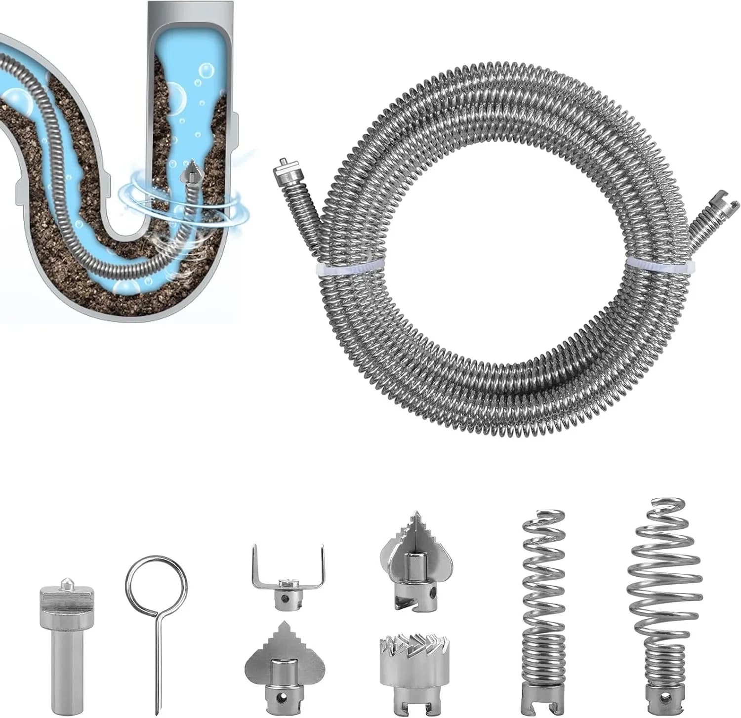 Strumento per lo sblocco dei tubi in acciaio a spirale per la pulizia dei tubi Strumenti per la pulizia dei tubi da 3 metri per la macchina per la pulizia dei tubi elettrici per sistemi di drenaggio